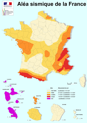 Carte dala sismique de la France (source : MEDDTL)
