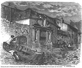Crue de 1733  Grenoble - Gravure sur bois de D. Rahoult