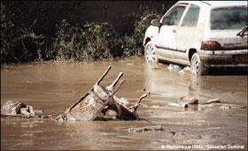 Inondation du quartier de la Pologne par le torrent de la Combe de Lancey le 23 aot 2005 (commune de Villard Bonnot)