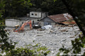 Crue de la Vésubie à Roquebillière lors de la tempête  Alex - entreprise engravée en rive droite