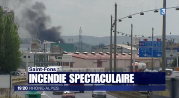 Incendie sur le site Bluestar Silicones basé à Saint-Fons en bordure de l'autoroute A7