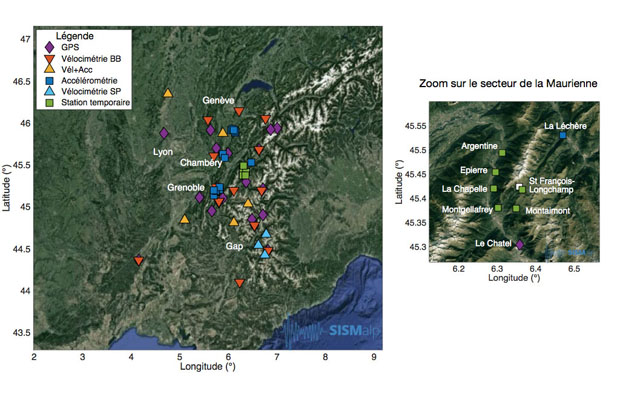 Surveillance de la sismicité des Alpes et zoom sur le secteur de la Maurienne