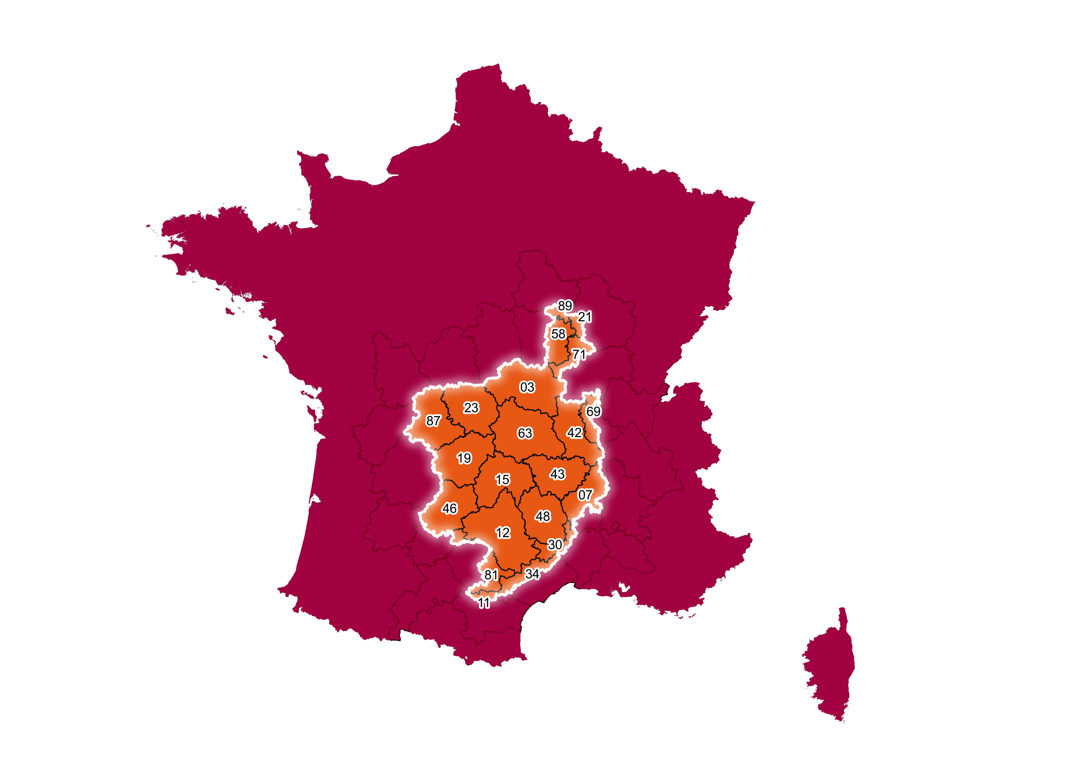 Carte du Massif central