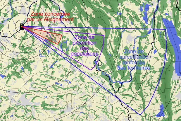 Illustration des diffrentes zones en cas daccident nuclaire et radiologique majeur sur un CNPE