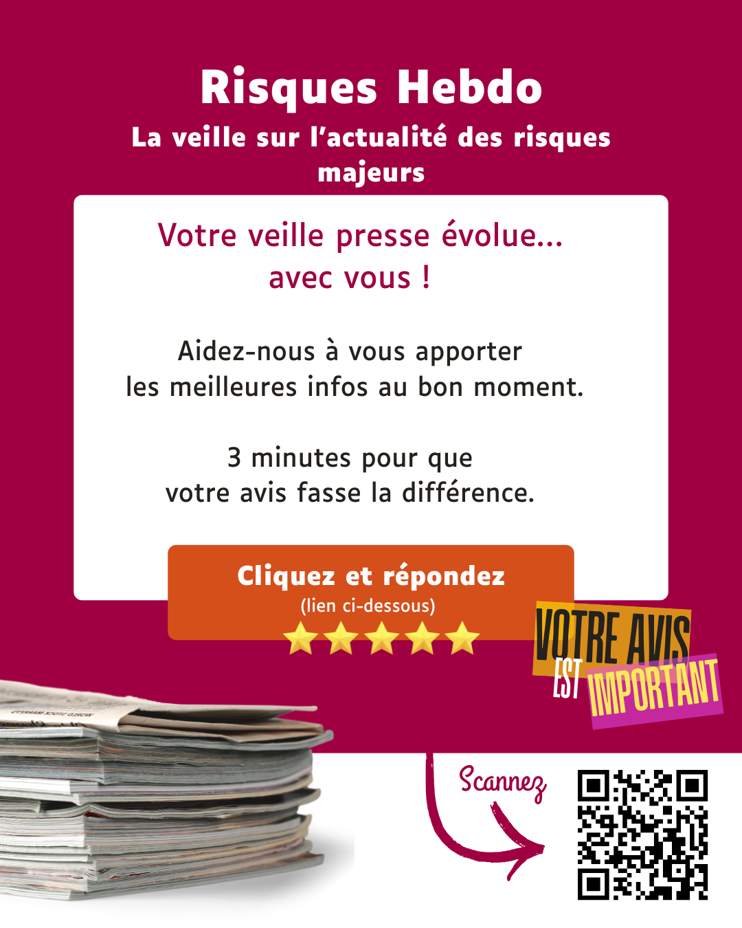 Risques Hebdo : La veille presse de l'IRMa volue - Aidez-nous en rpondant  cette enqute lecteurs