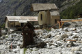 Crue du torrent des �tan�ons � la B�rarde - d�g�ts autour de l'�glise et du nouveau lit du torrent